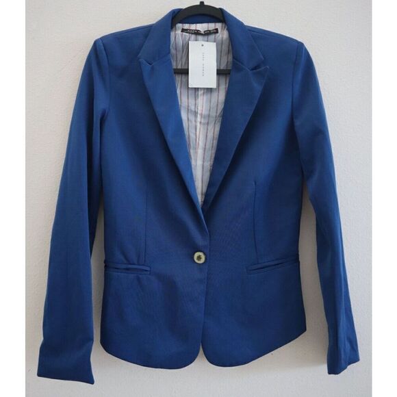 Zara 2005/914/700 Women's Sz S Cobalt Blue One Button Blazer Suit Jacket - Picture 1 of 6